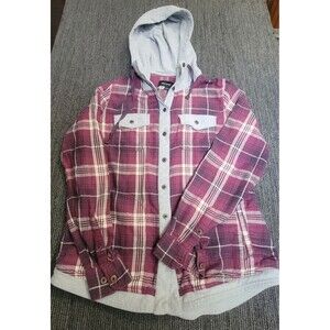Marmot Hoodie Women Medium Purple Burgandy Gray Plaid Button Up Pockets …